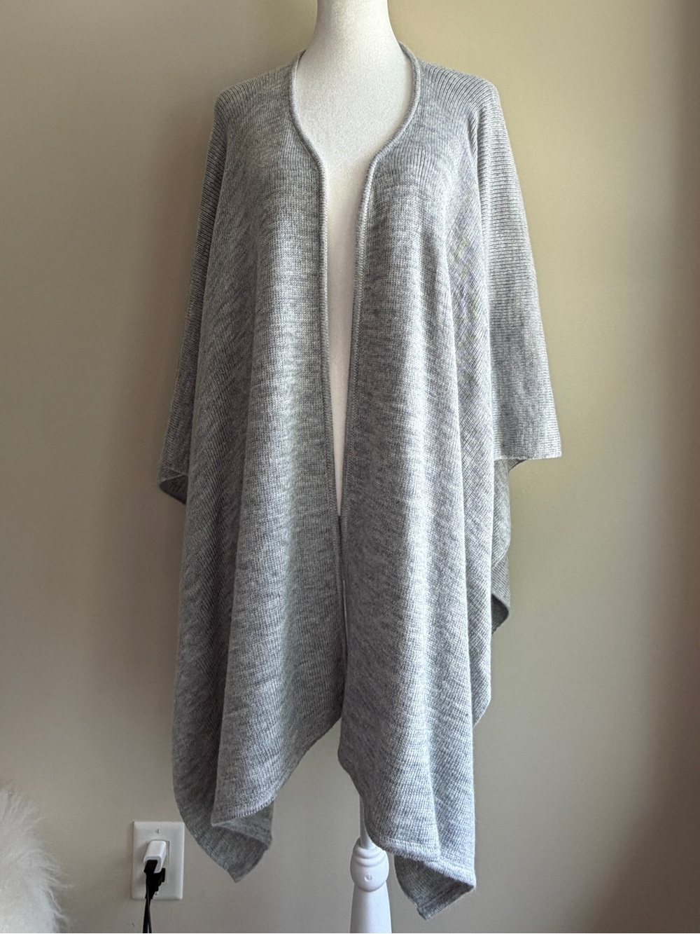 The Winding Road Women's OS Wool + Alpaca Light Gray Open Front Poncho Shrug
